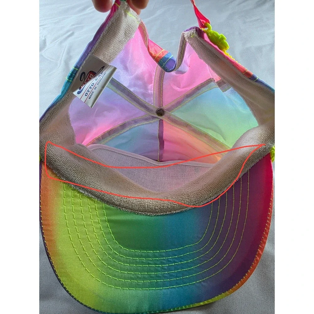 90s Vintage Michigan Speedway USA Hat OSFA Rainbow Neon Nylon Otto Cap